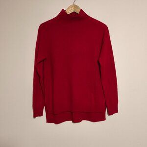 Vertical Design 100% Cashmere Mock Neck Tunic Sweater Boxy Fit sz S Red Lux Cozy